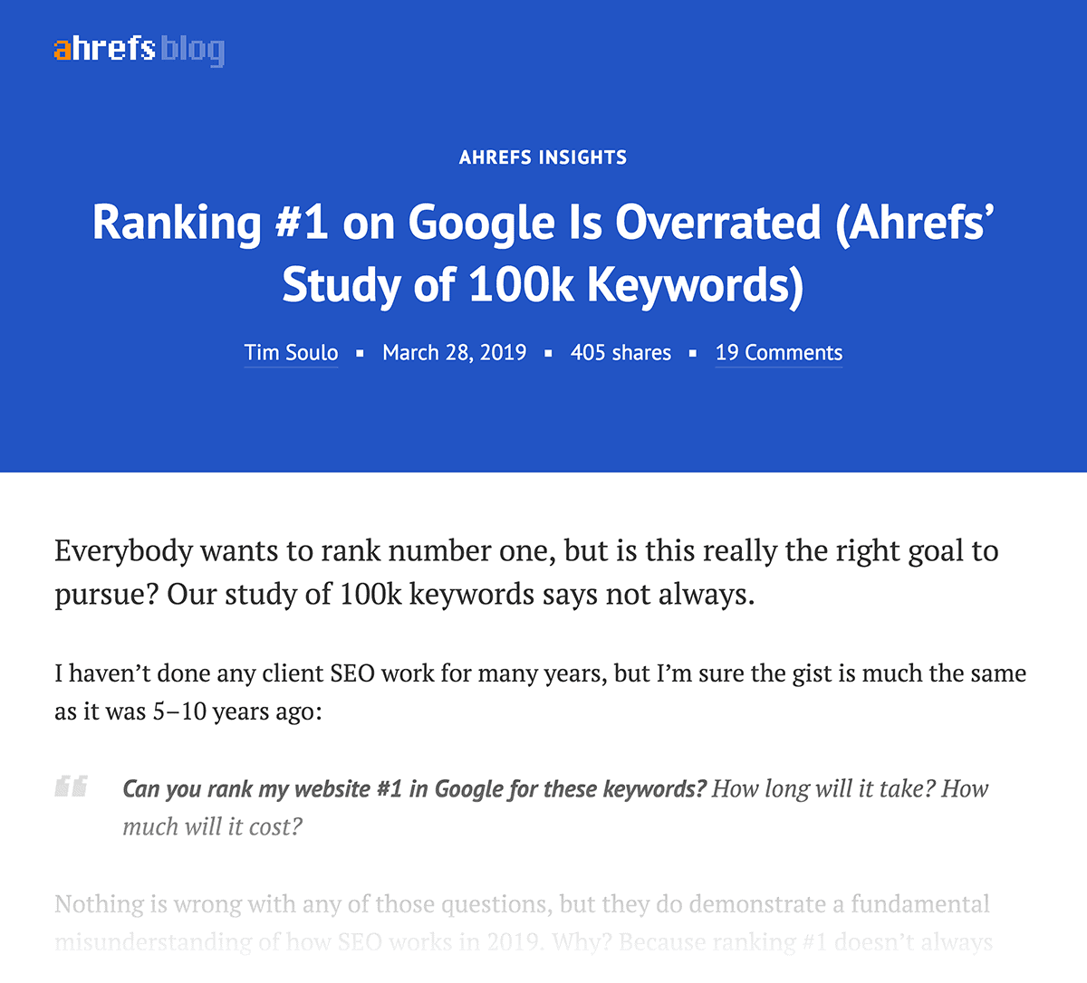 Ahrefs – Study of keywords