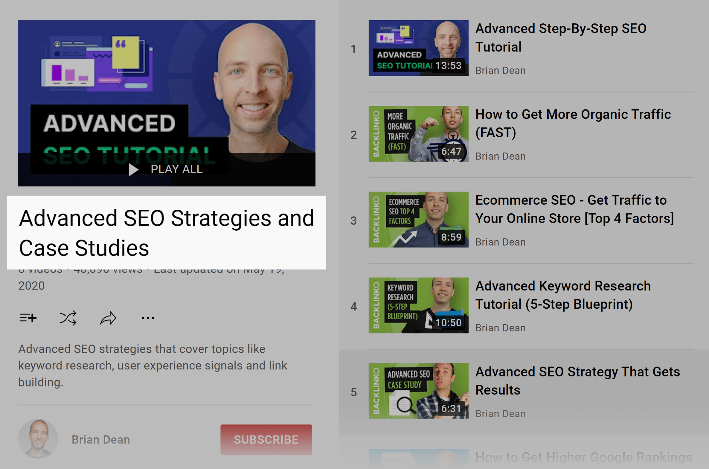 Backlinko – Advanced SEO playlist