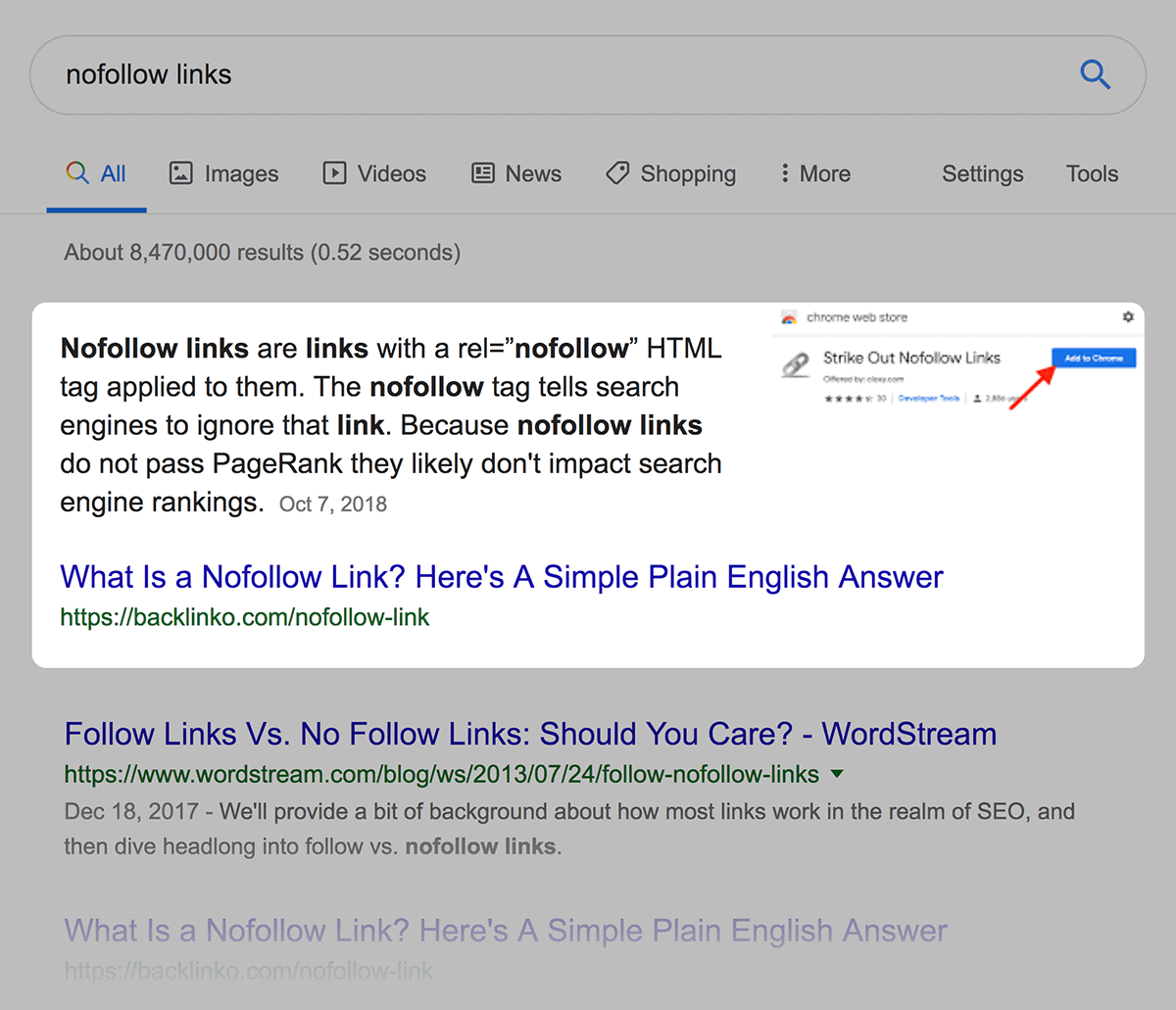 Backlinko – Nofollow Links post Definition Featured Snippet