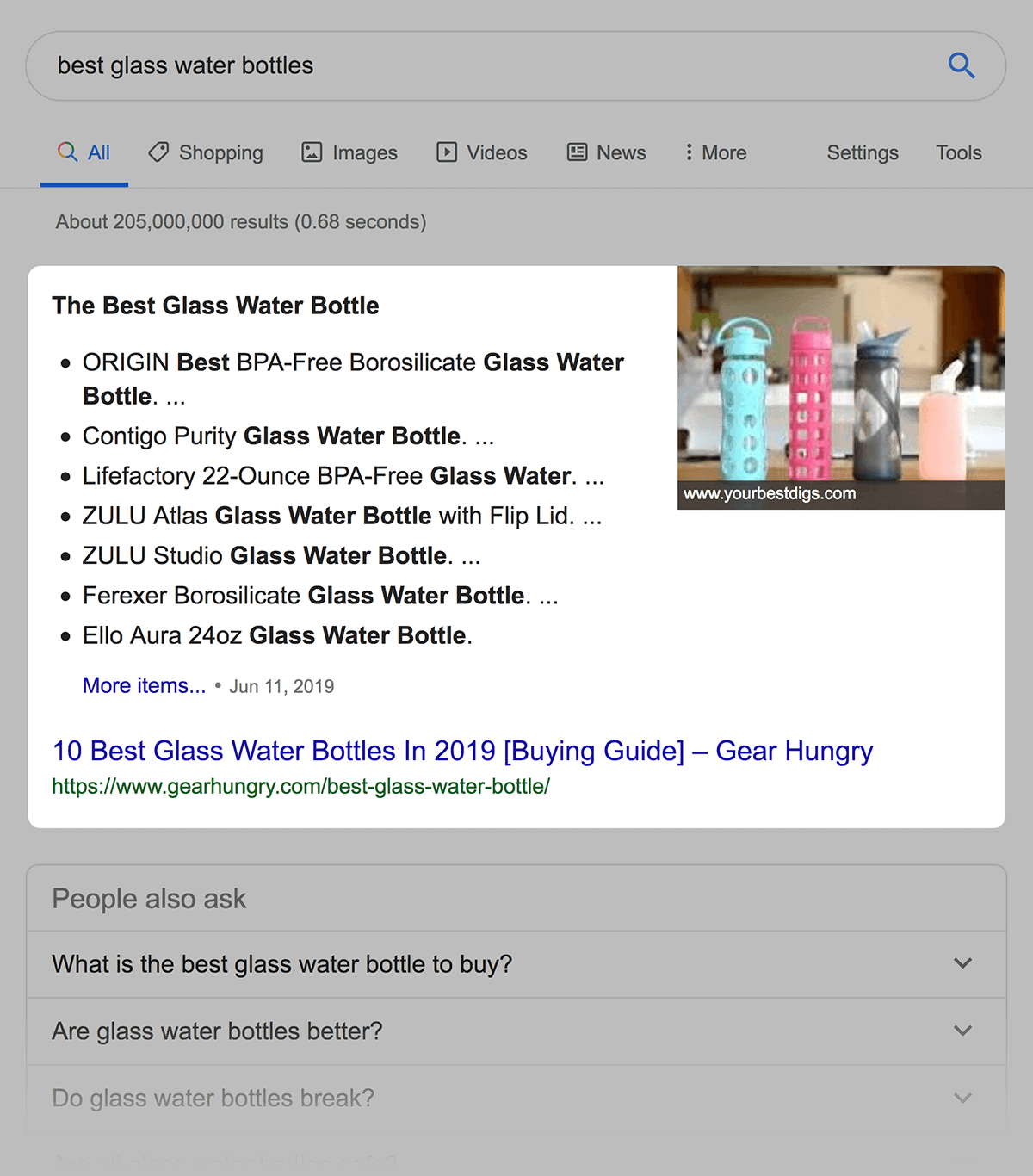 "best glass water bottles" Unordered List Featured Snippet