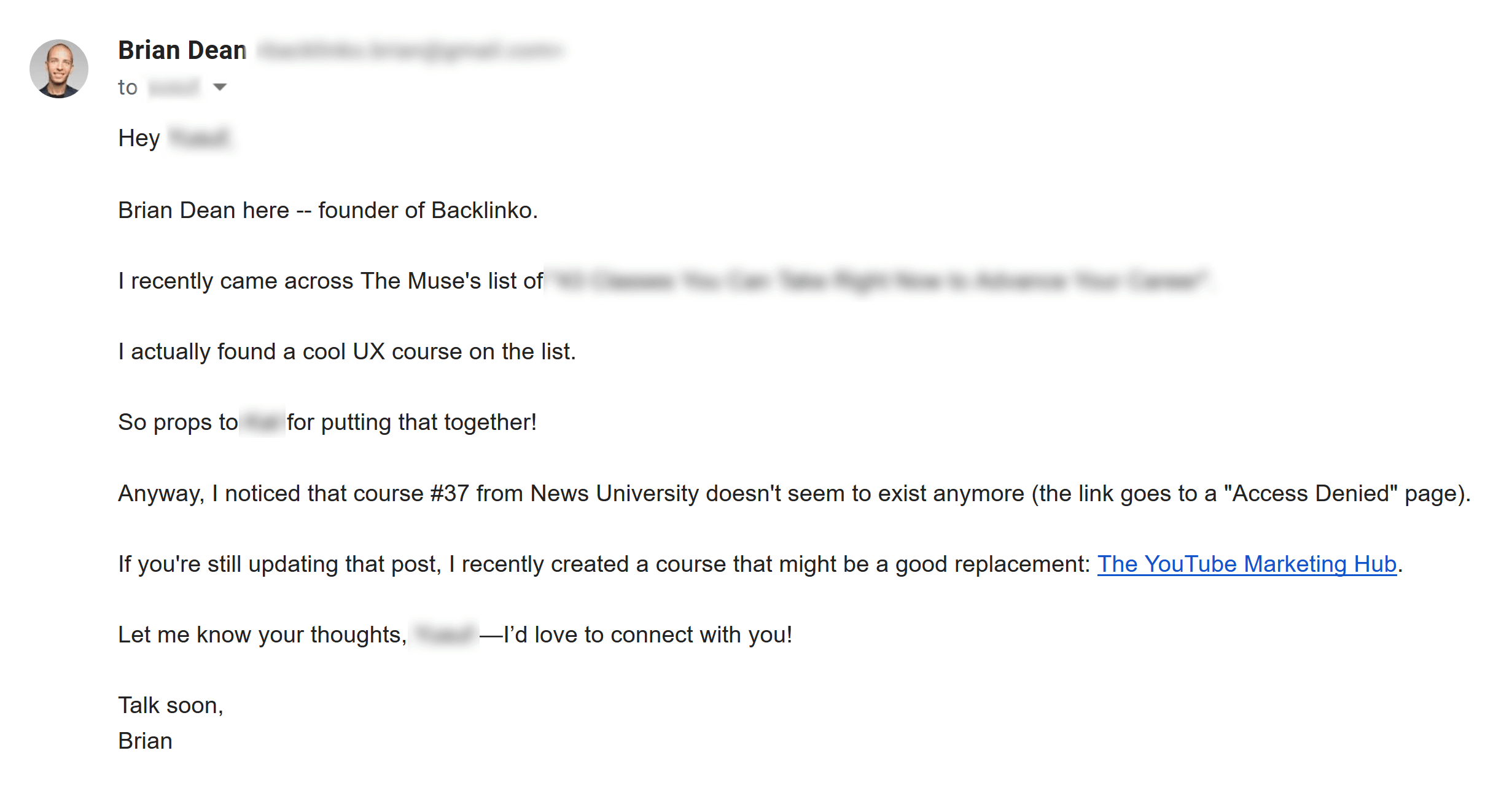 Broken link building email