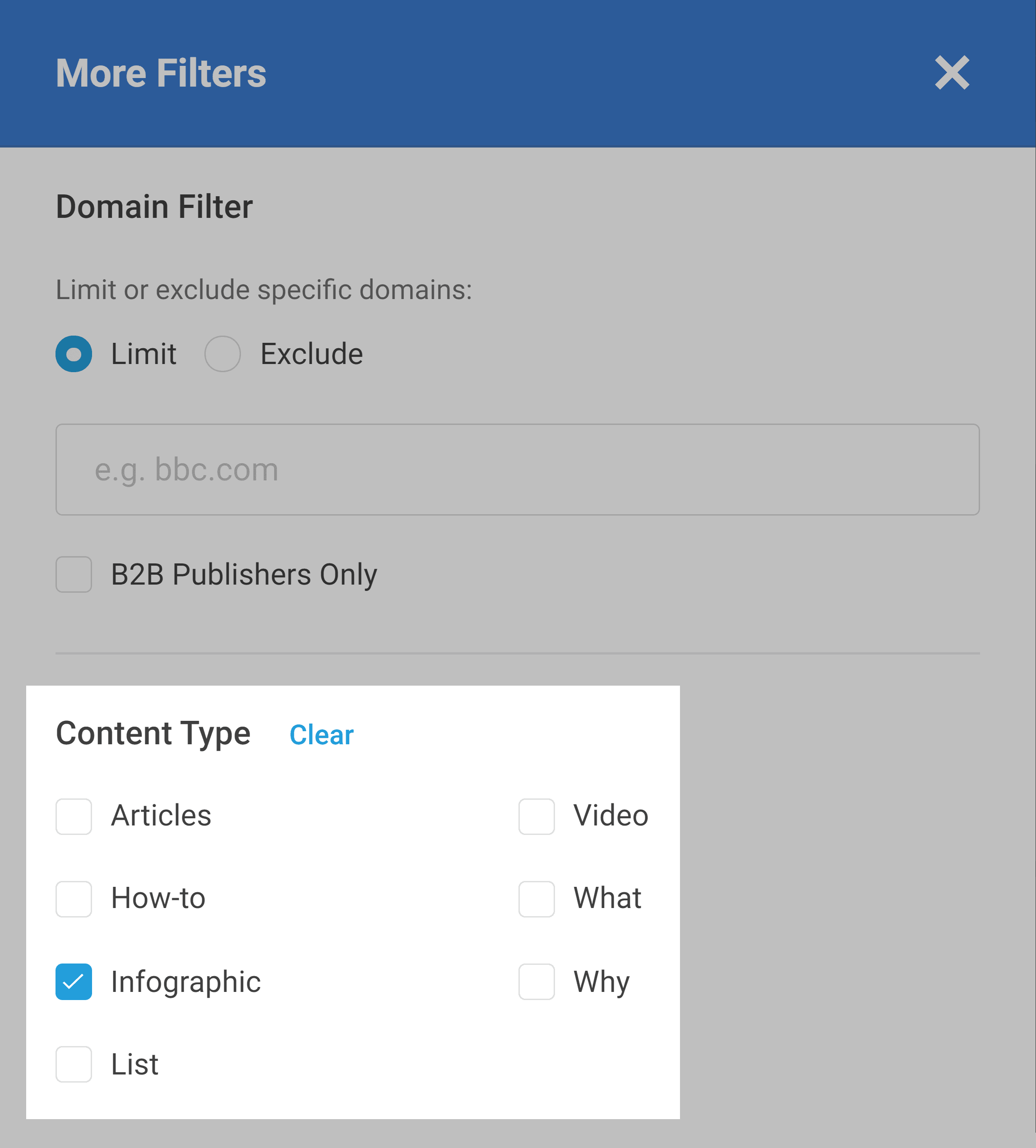 Buzzsumo – Content type filter – Infographics