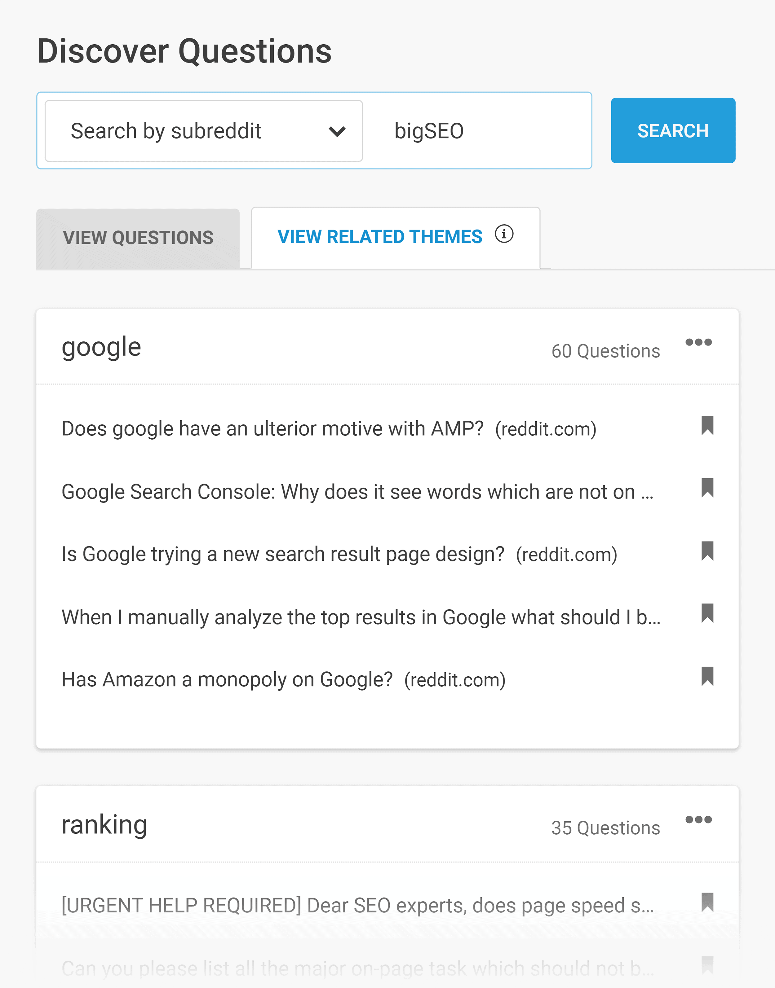 Buzzsumo – Discover Questions – View related themes