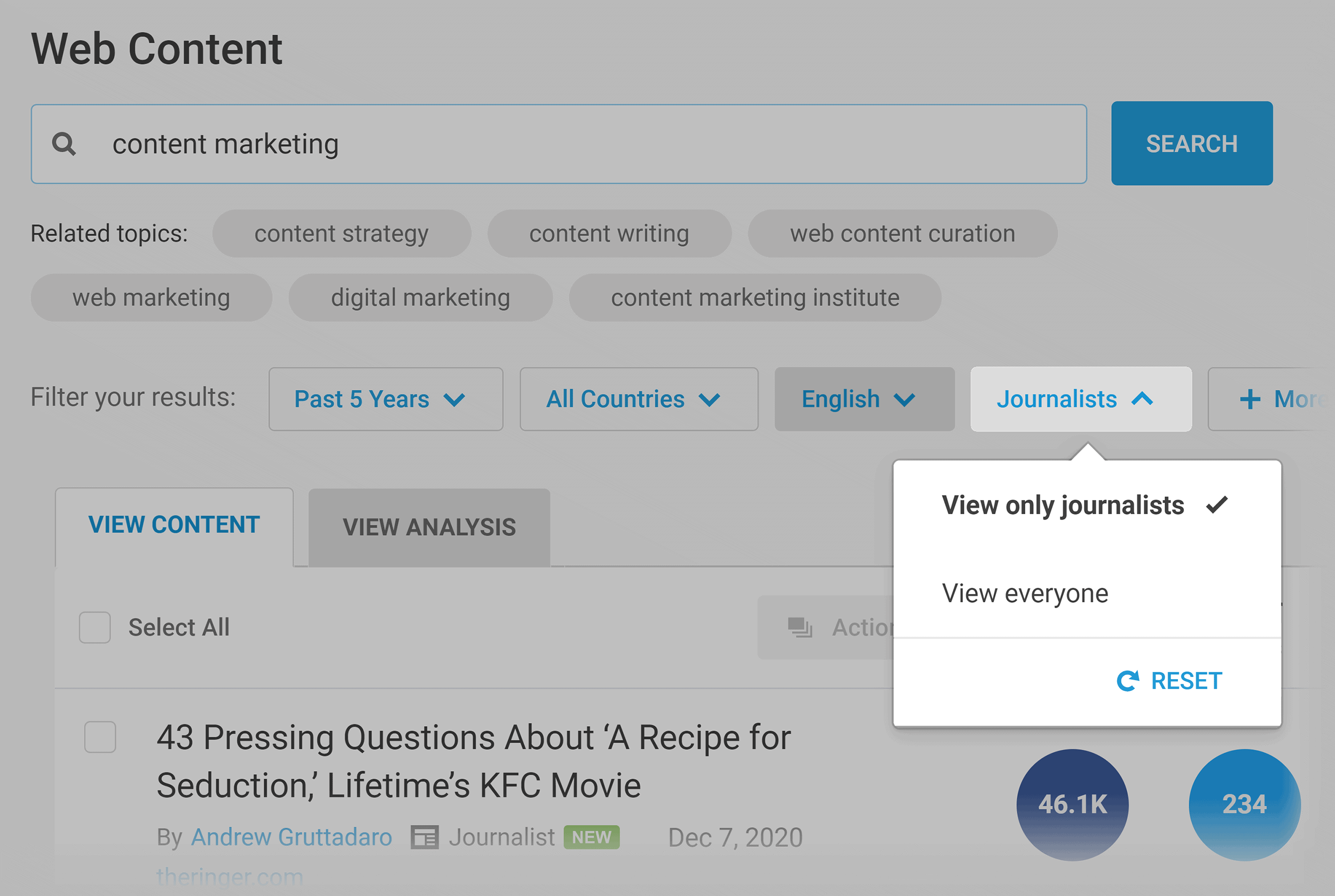 Buzzsumo – Journalist filter