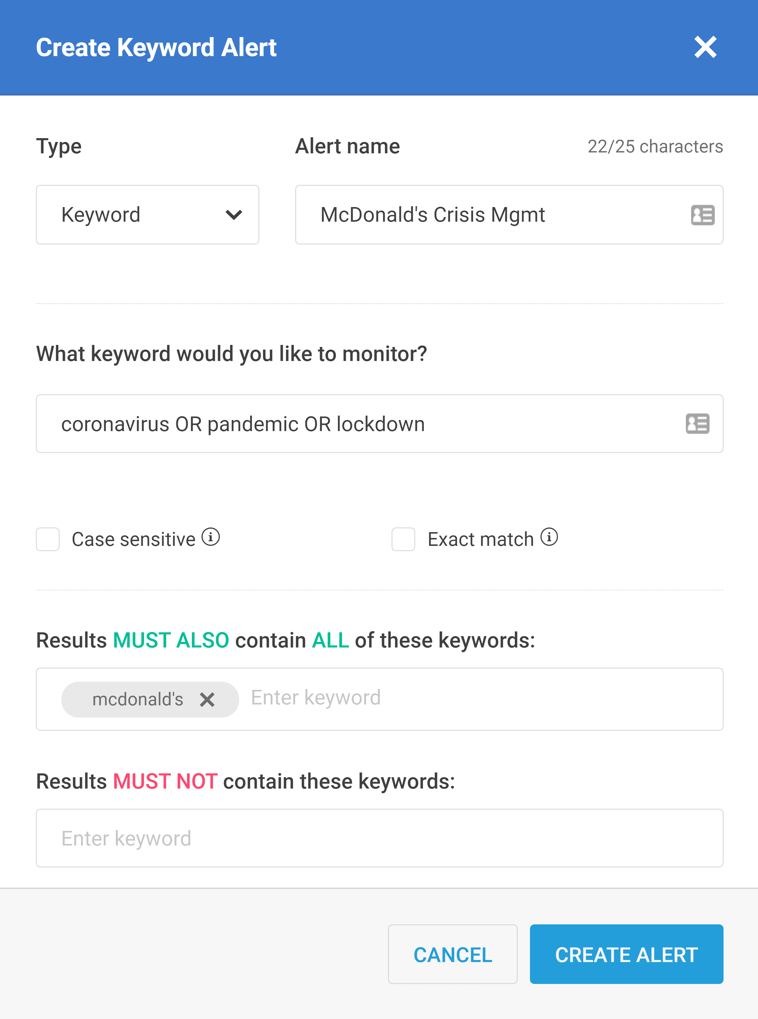 Buzzsumo – McDonalds keyword alert