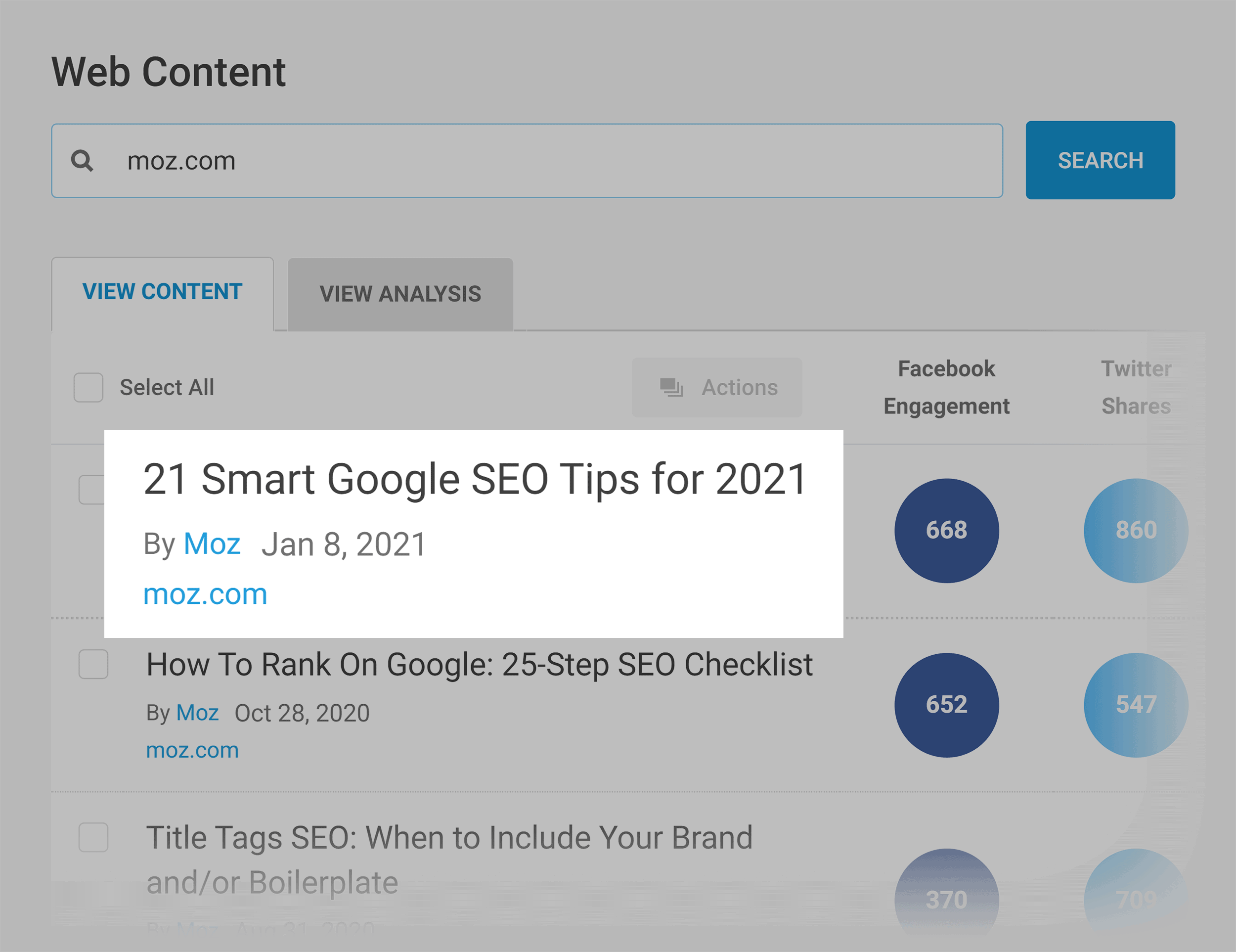 Buzzsumo – Moz top content