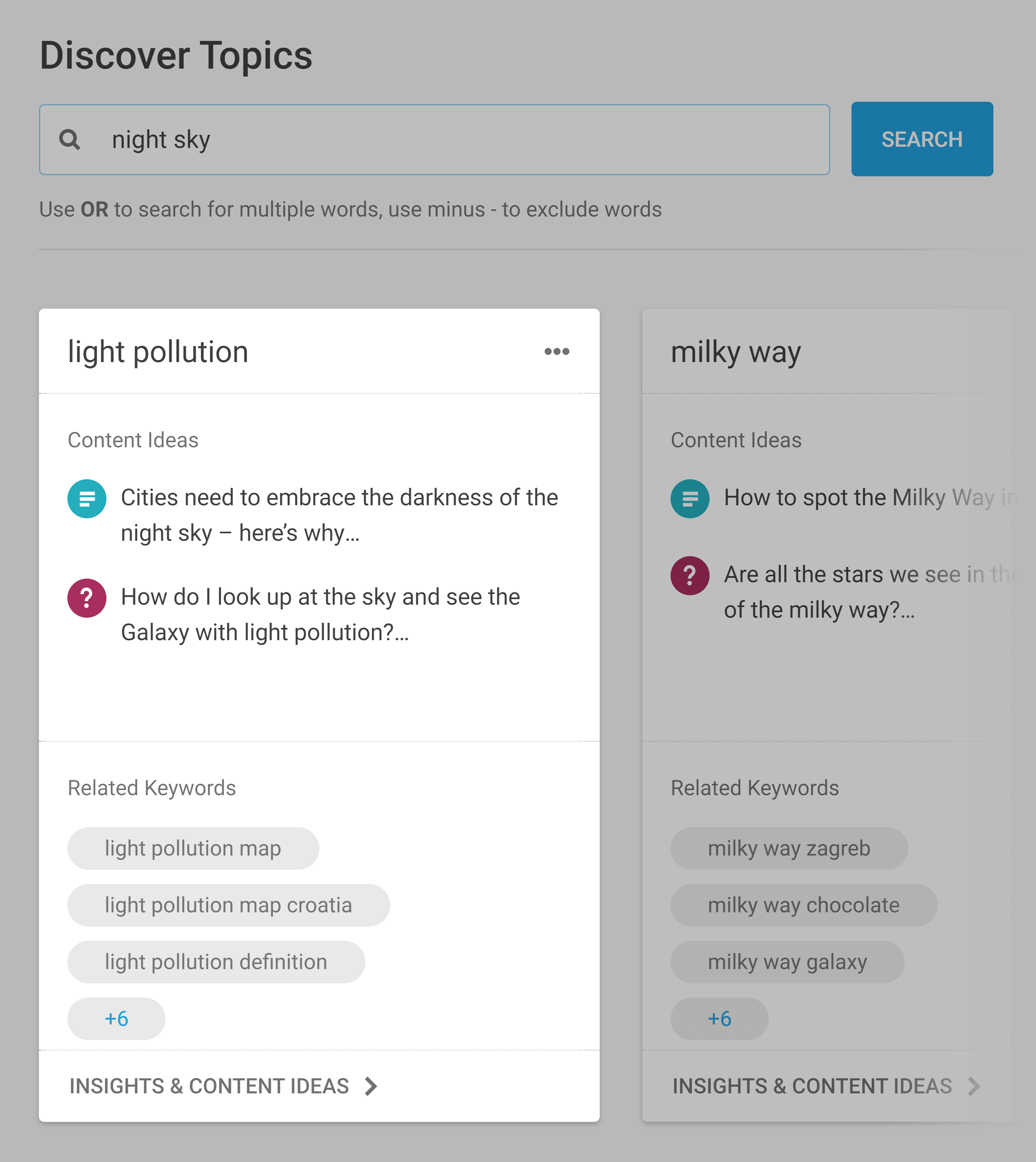 Buzzsumo – Topics – Light pollution