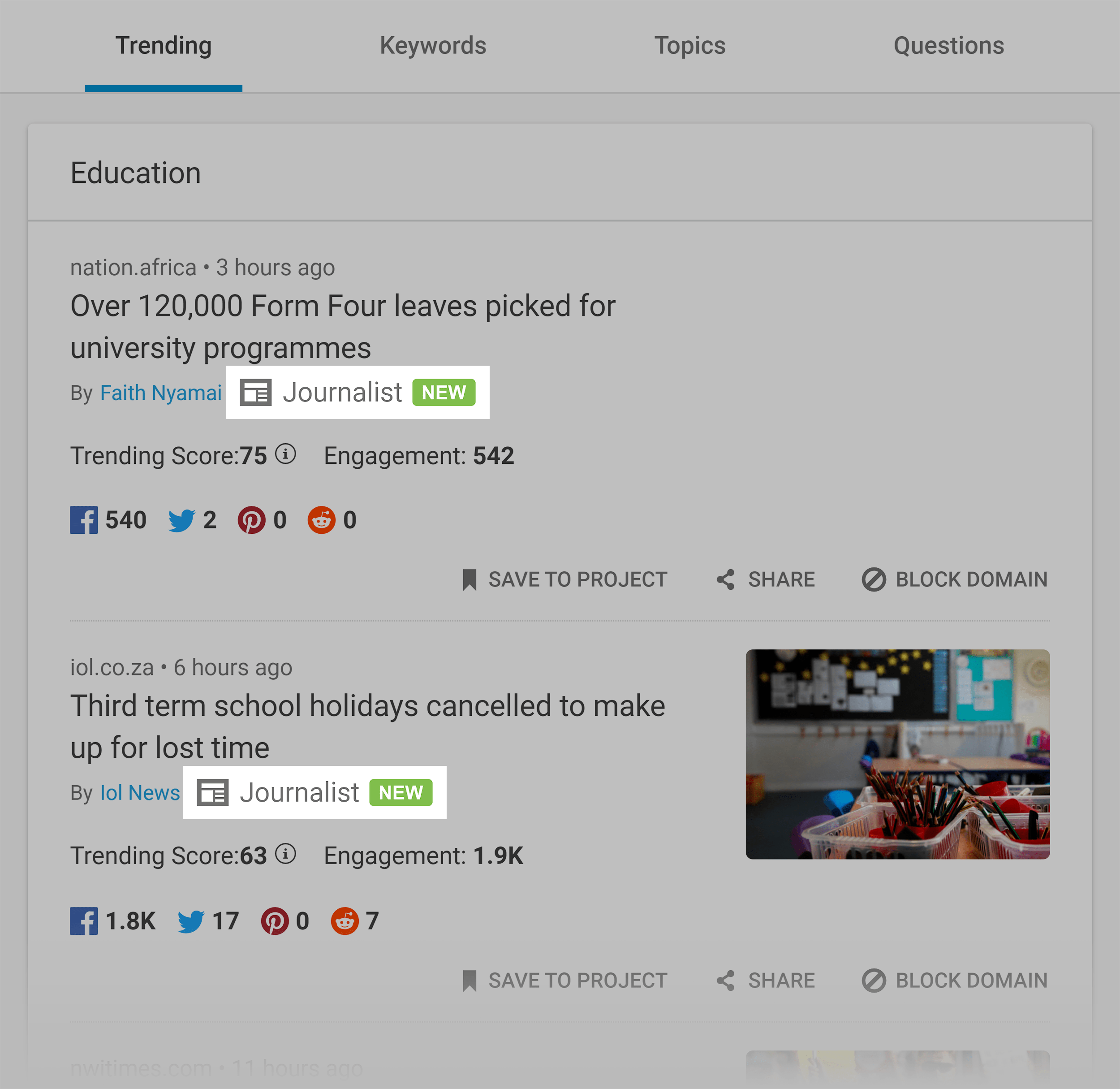 Buzzsumo – Trending – Journalist tag