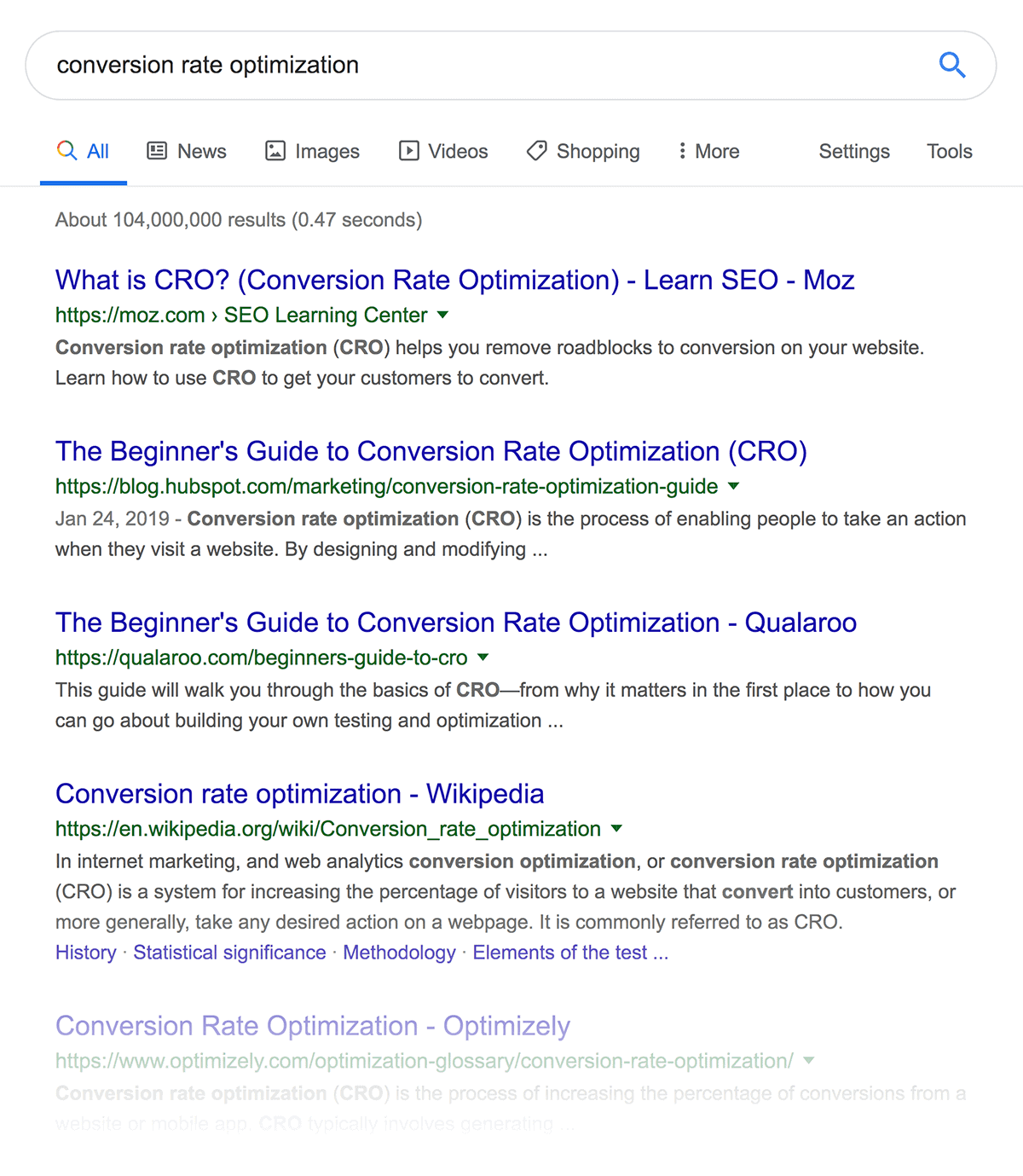 "conversion rate optimization" SERPs