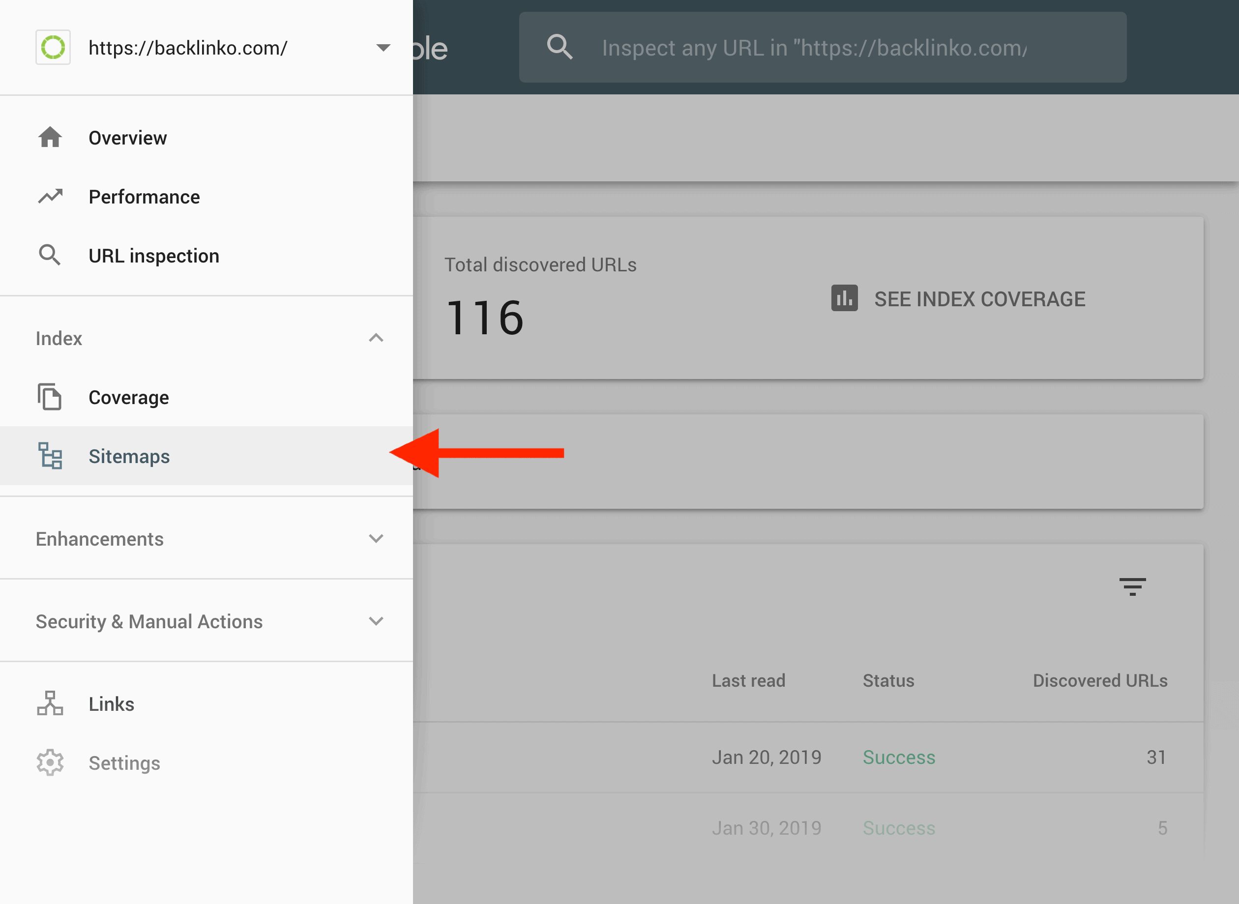 Google Search Console – Navigation