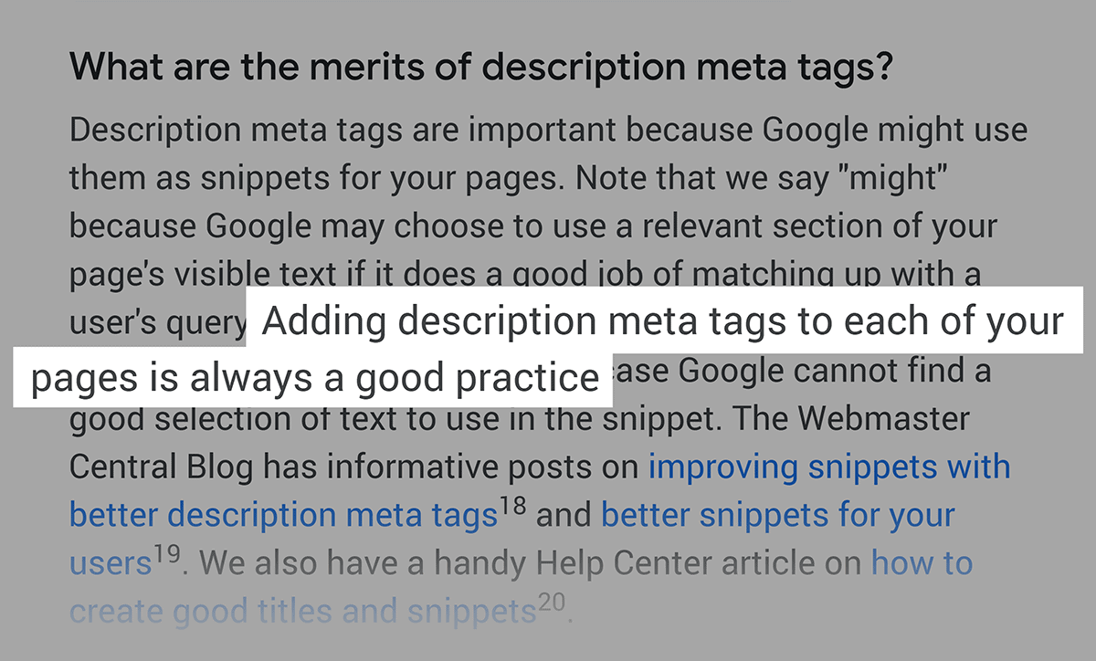 Google Webmasters On Description Meta Tag