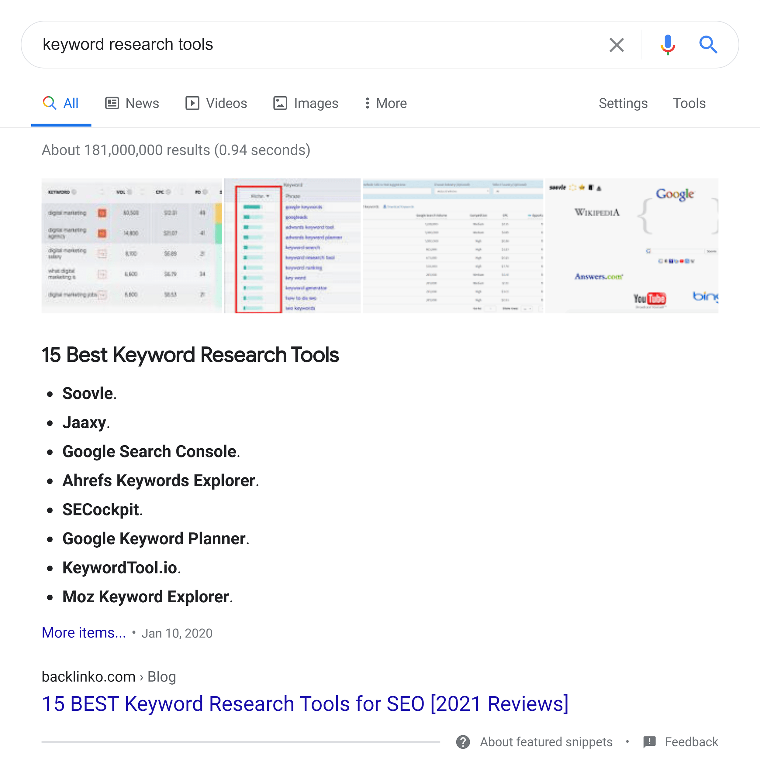 Keyword research tools – Featured snippet