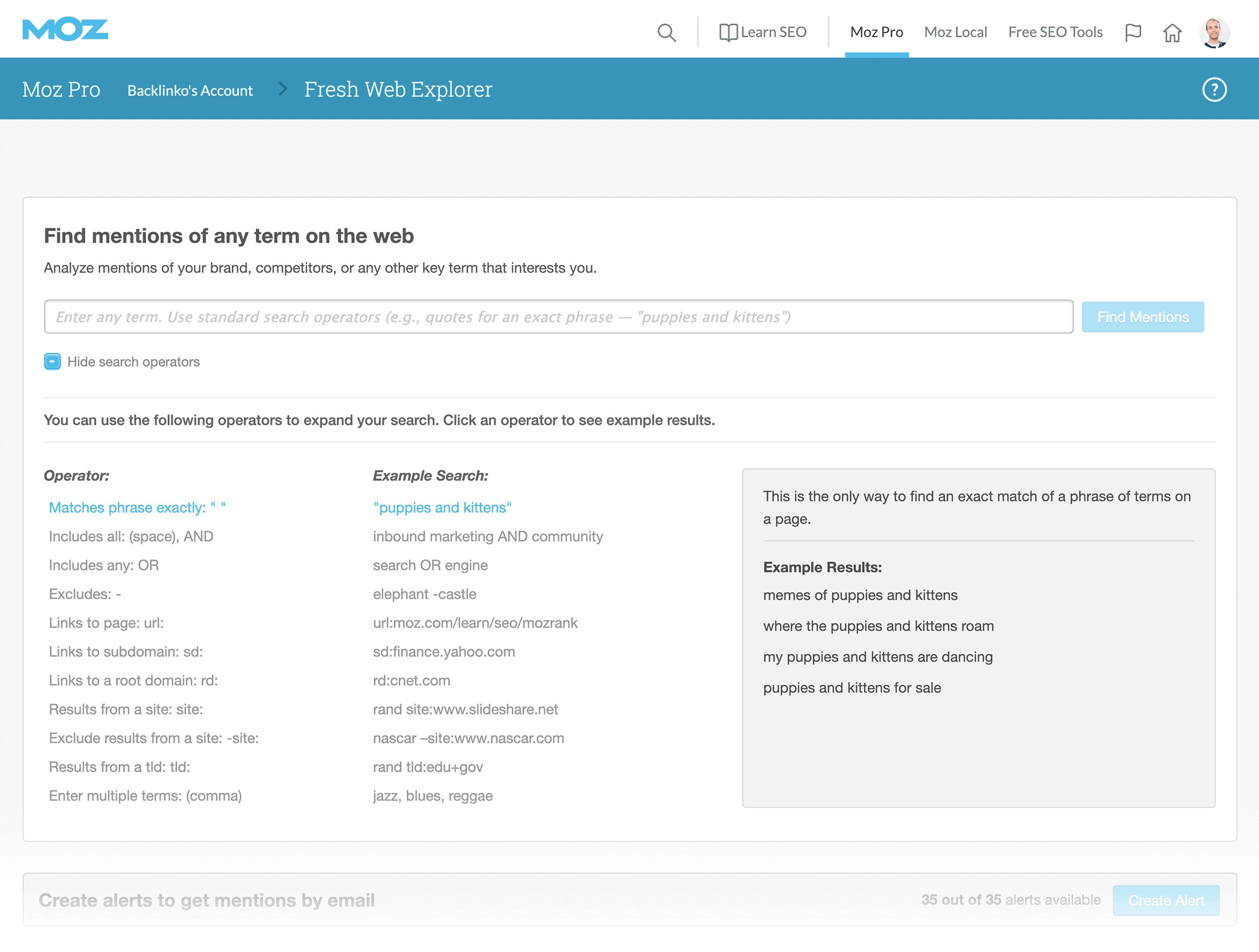 Moz Fresh Web Explorer