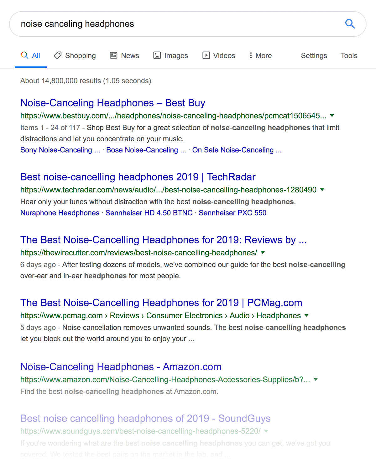 "noise canceling headphones" search results