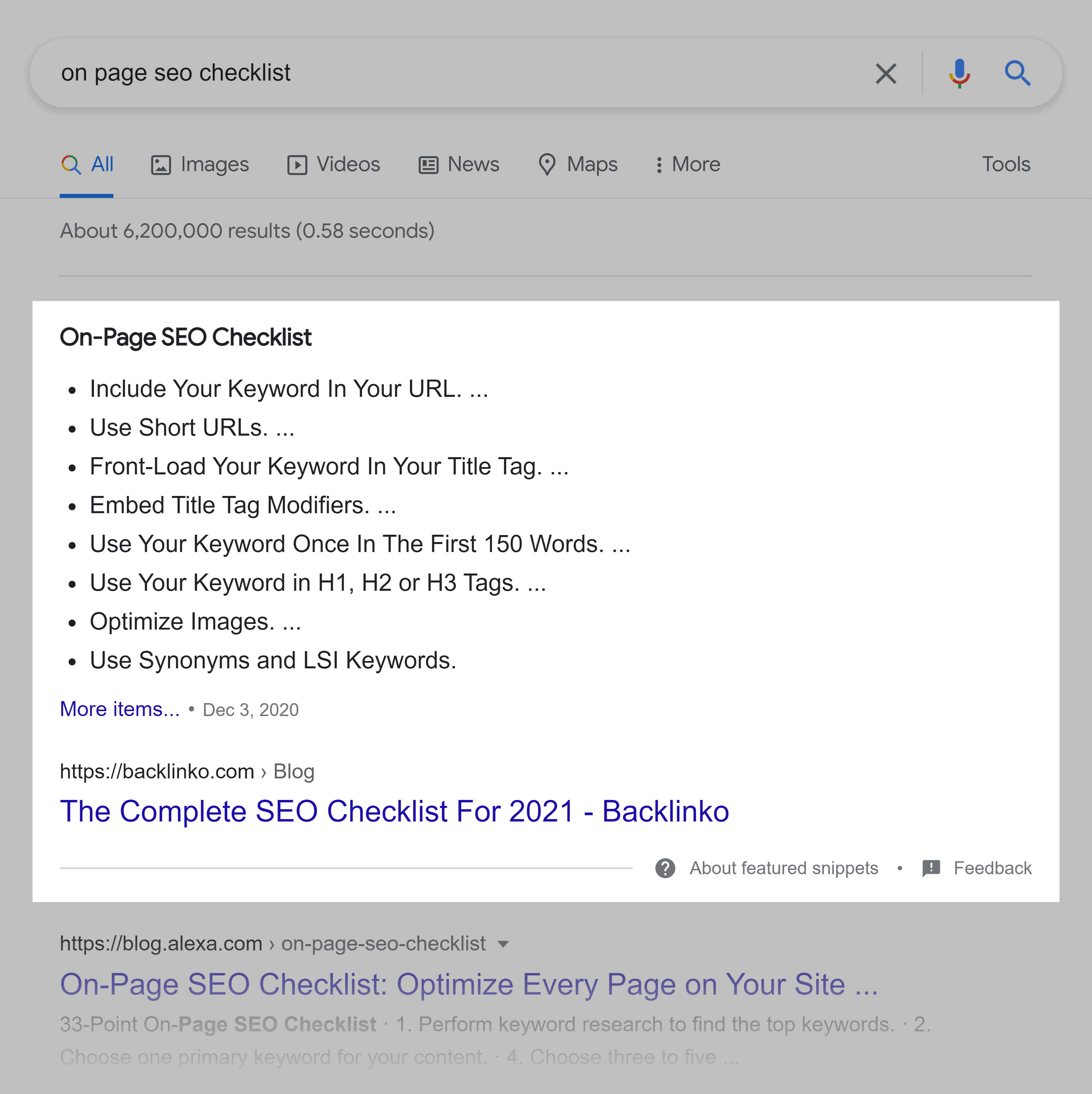 On page SEO checklist – Featured snippet