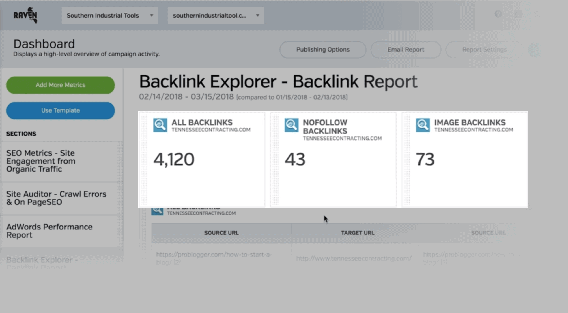 Raven Tools – Backlinks Explorer