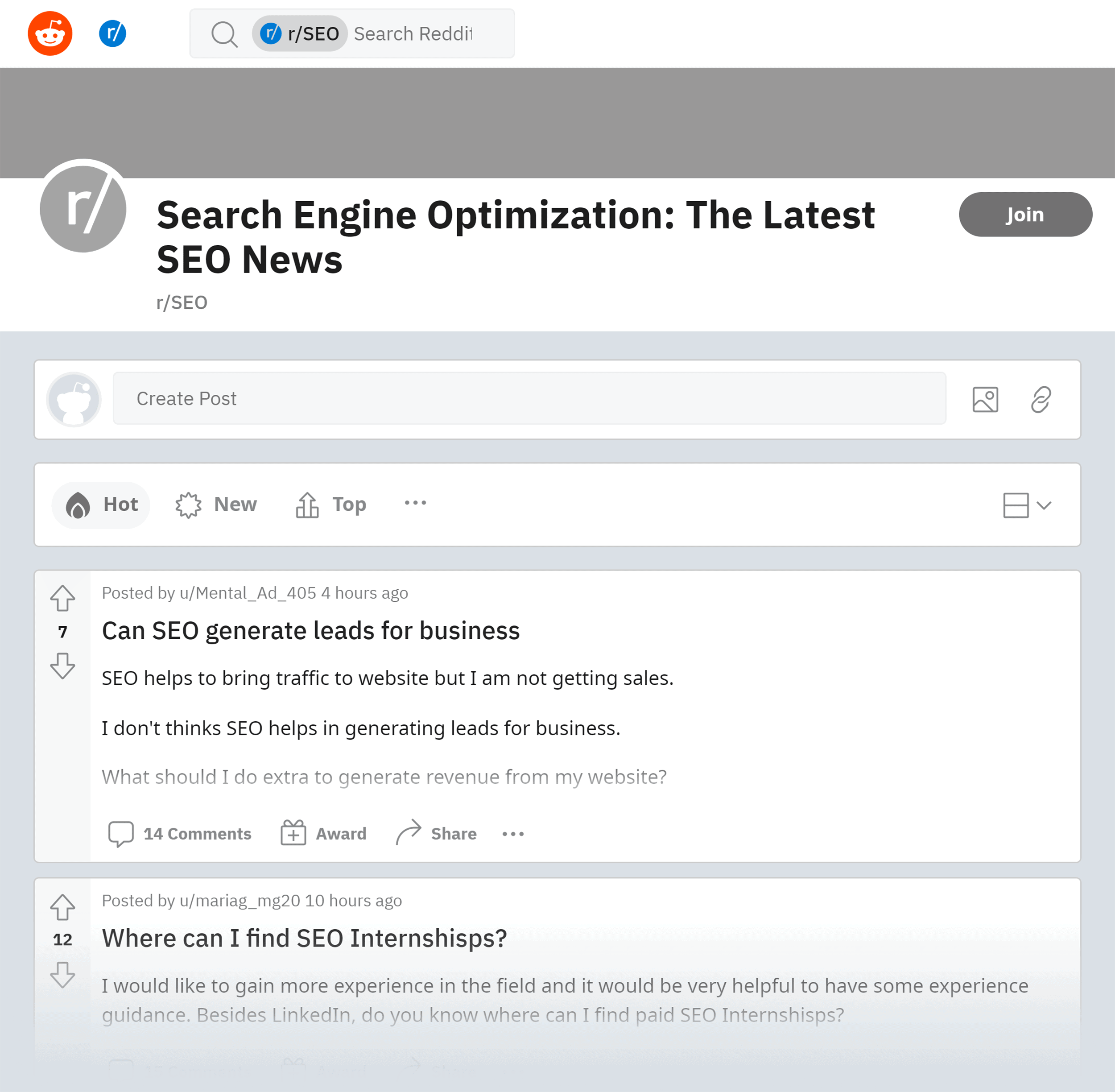 Reddit – SEO subreddit