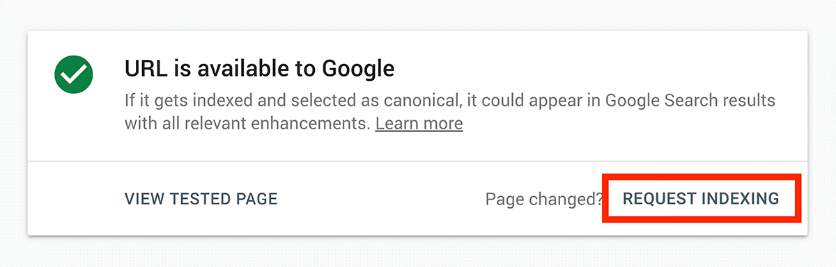 "Request Indexing" button