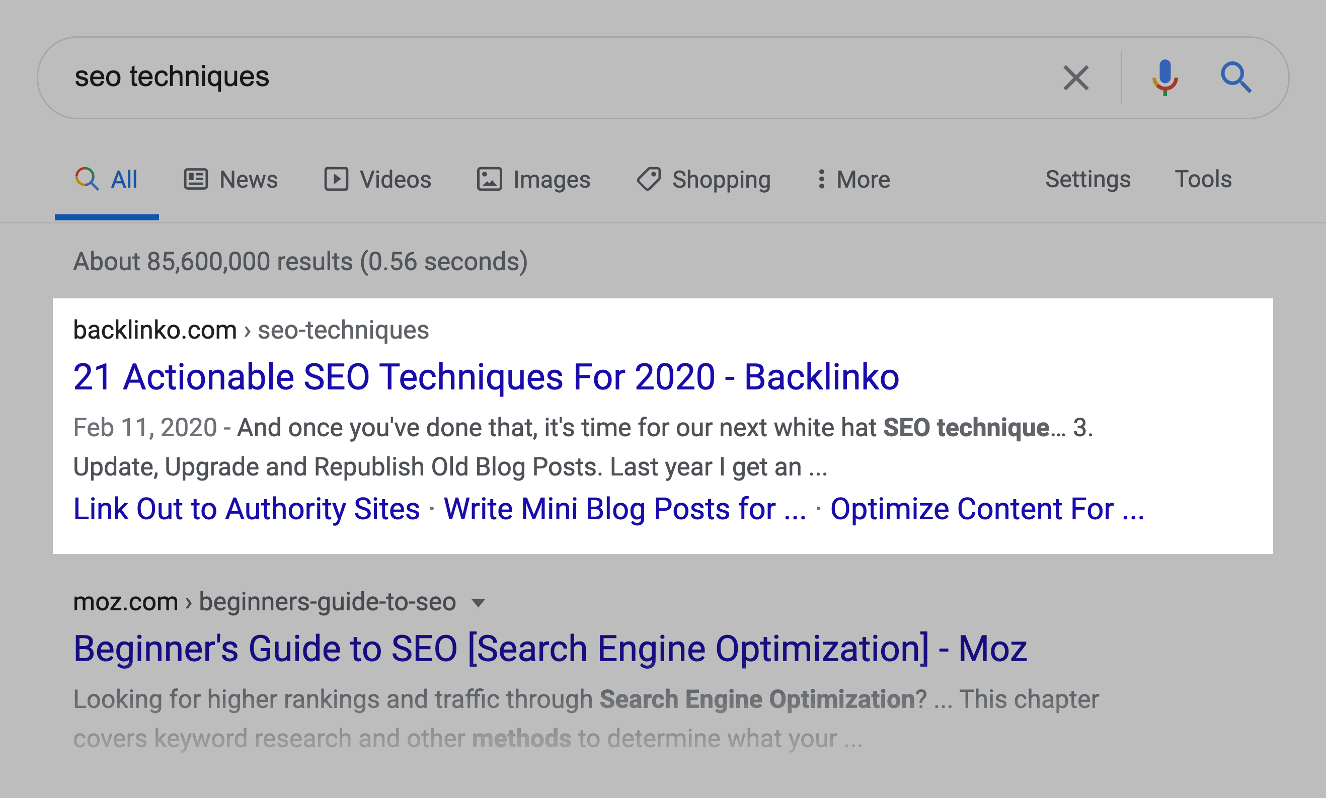 SEO techniques post – Sitelinks in SERP