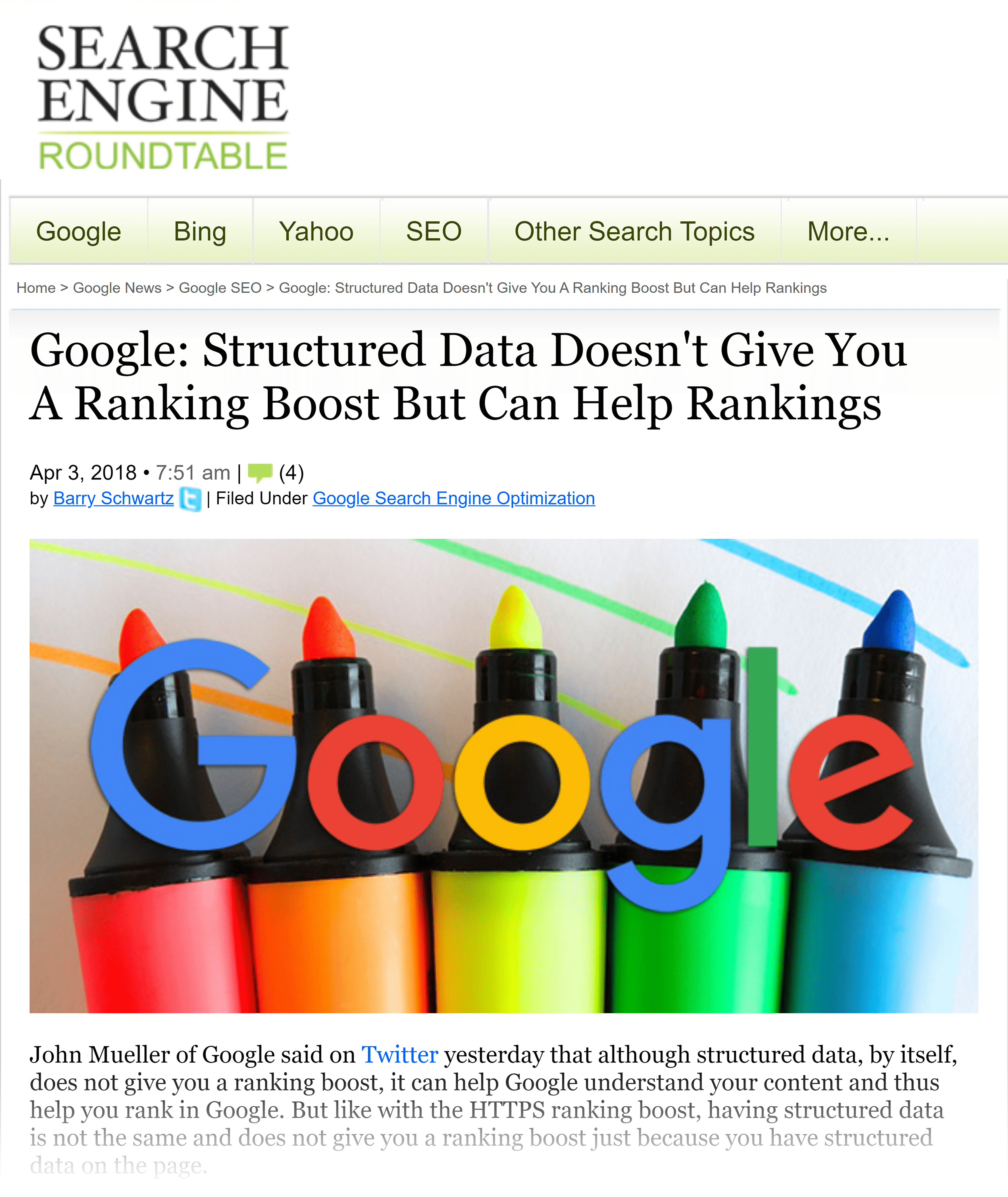 Search Engine Roundtable – Google structured data ranking factor