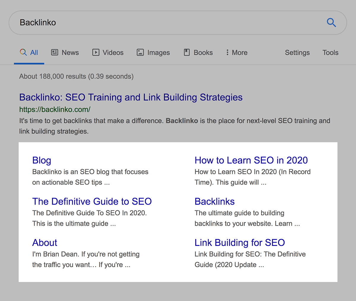 SERP With Sitelinks